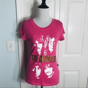 The Beatles Hot Pink & Gold Foil T-Shirt Size Small